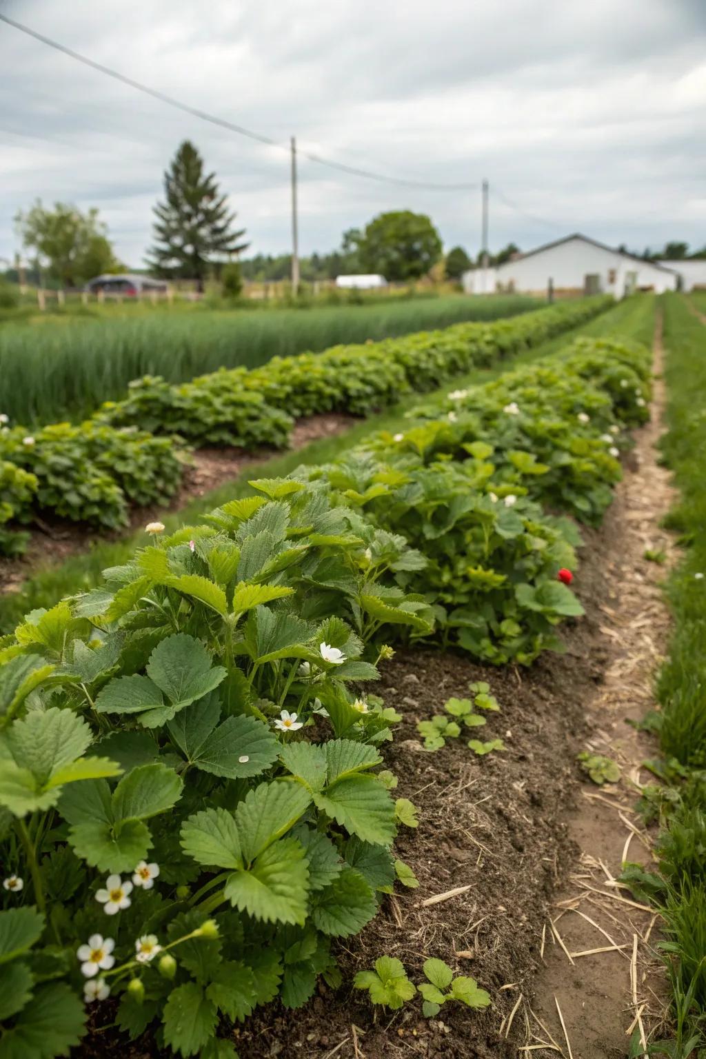 A front yard transformed with a beautiful strawberry patch.