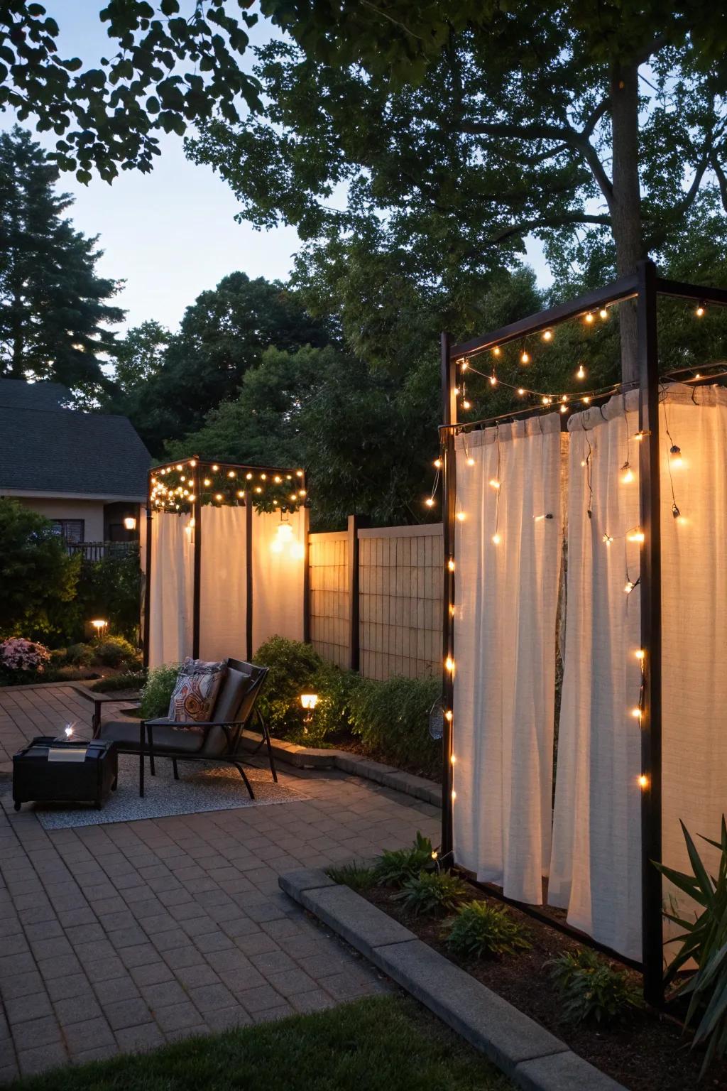 String lights bring a magical ambiance to privacy screens.