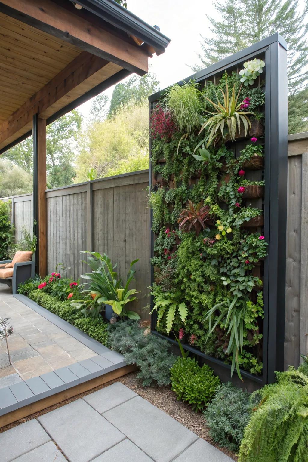 Vertical gardens create living, breathing privacy screens.