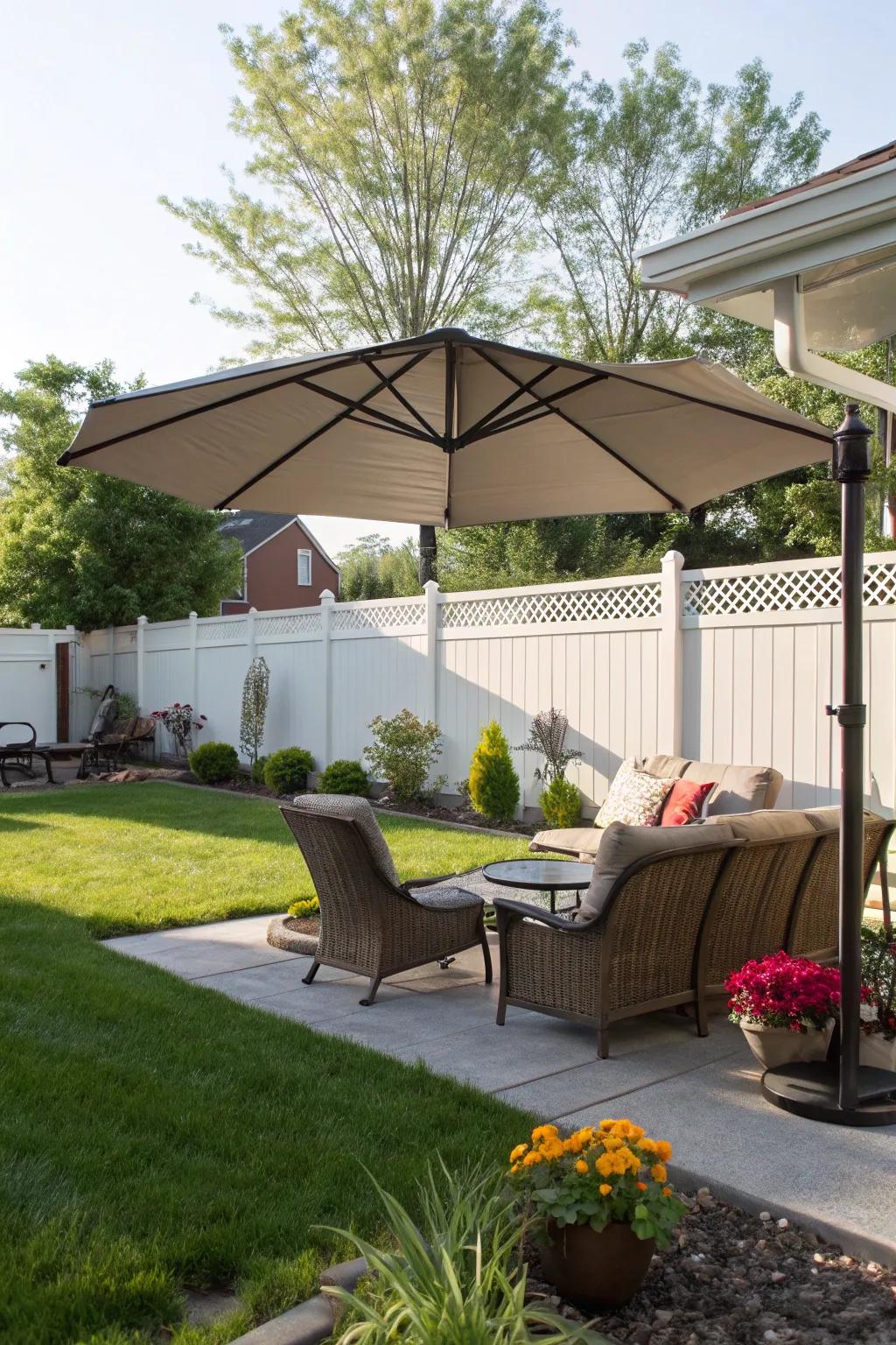 Patio umbrellas offer versatile and immediate privacy solutions.