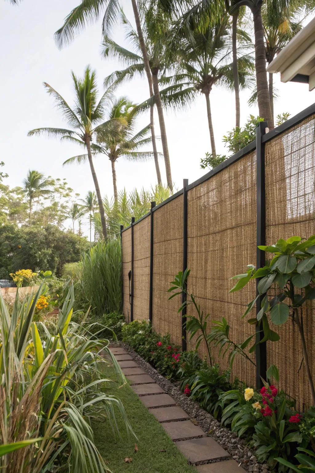 Tall plants and a fence offer lush privacy.