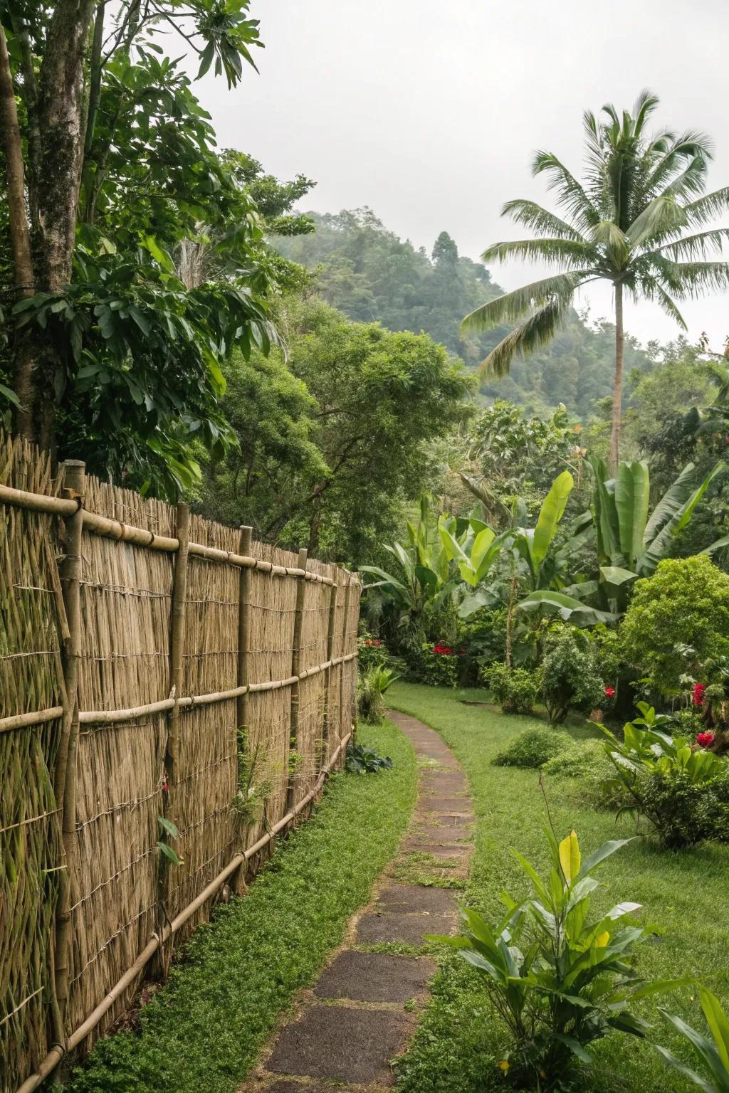 A woven fence design brings island charm to your garden.