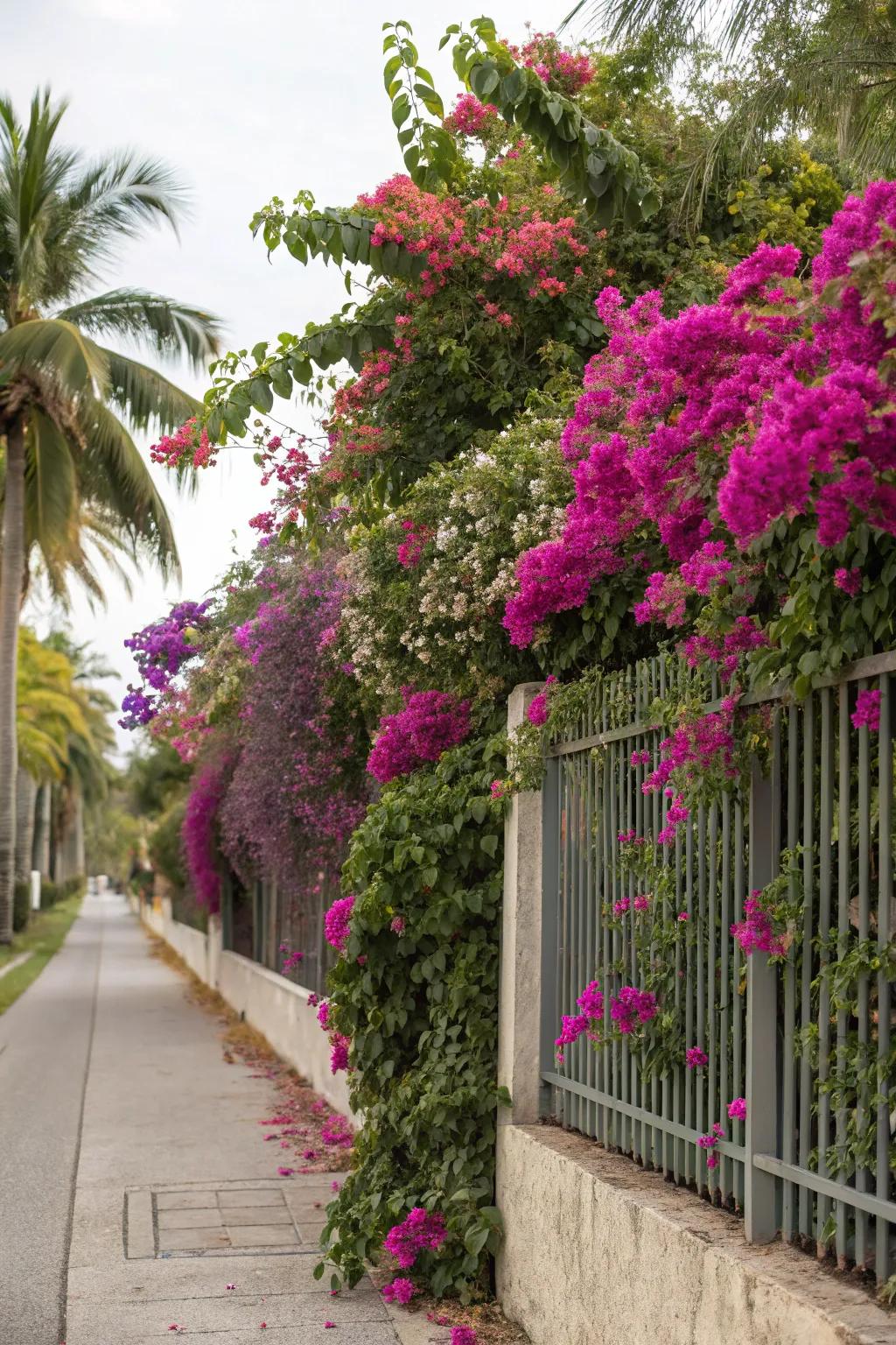 Climbing plants turn a fence into a floral masterpiece.