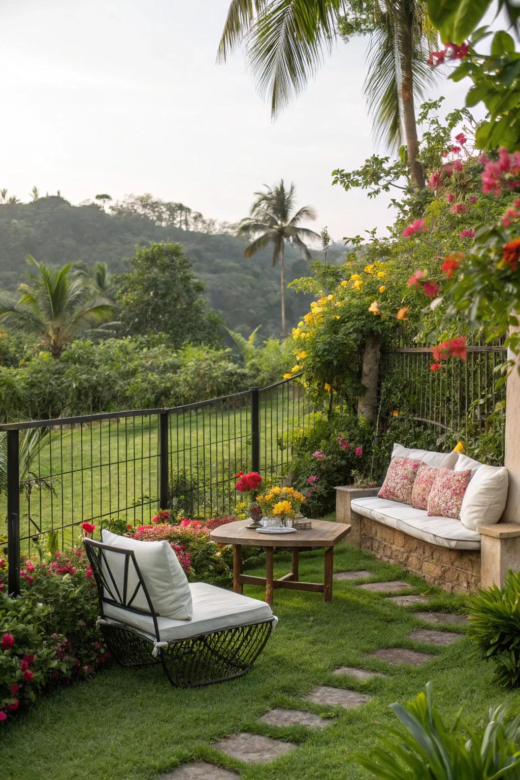 A fenced nook offers a serene escape.