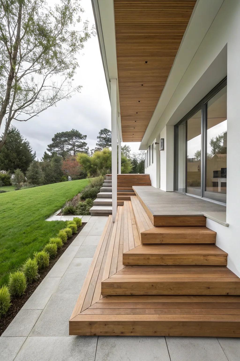 Floating steps offer a sleek, modern aesthetic for contemporary homes.