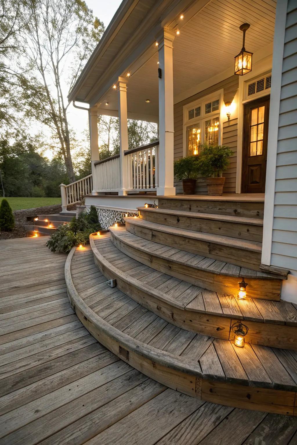 Wraparound steps maximize space and accessibility.