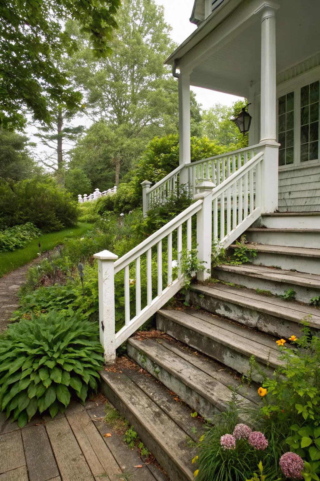 Classic wooden steps offer a timeless charm to any home.