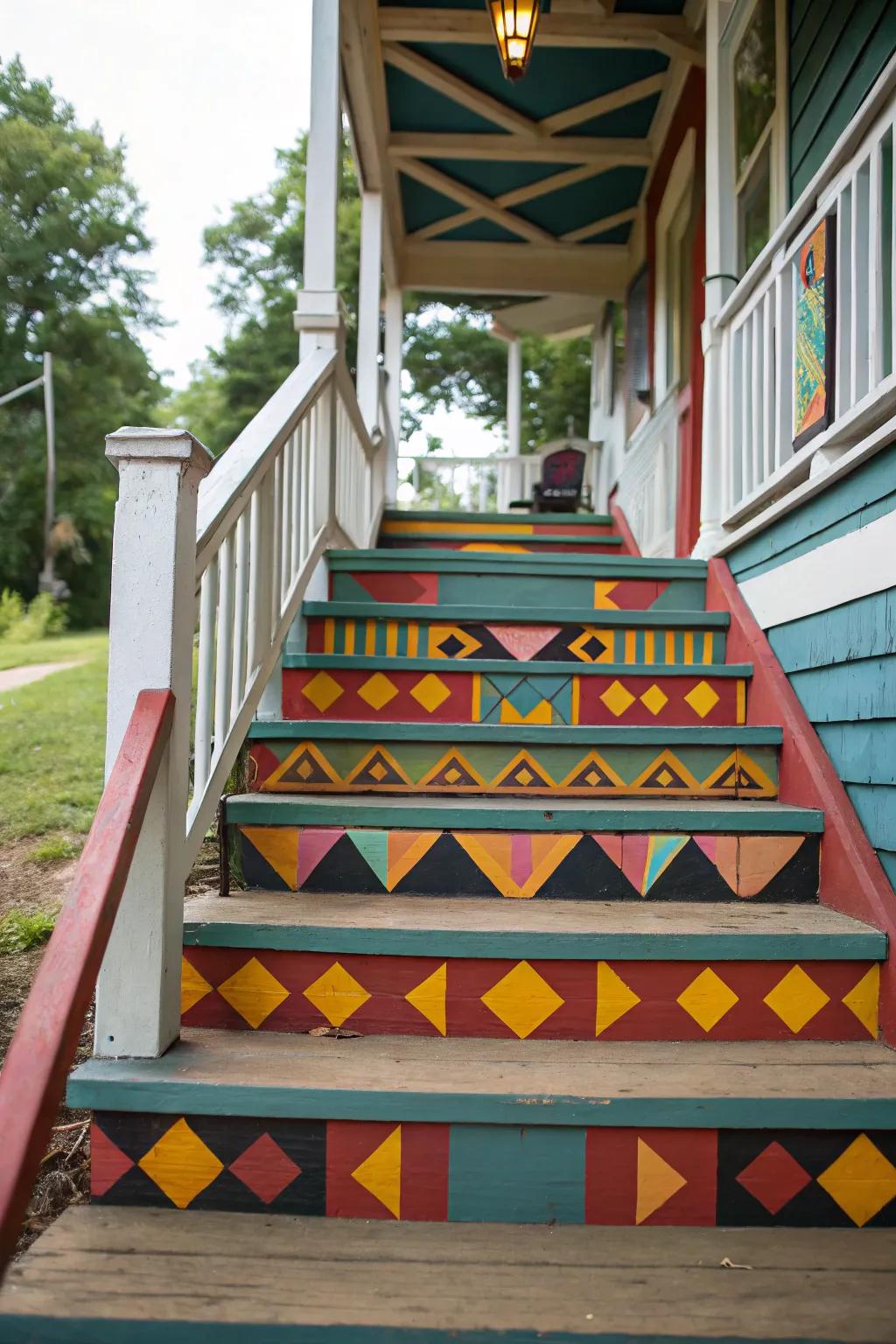 Geometric patterns turn steps into an artistic statement.