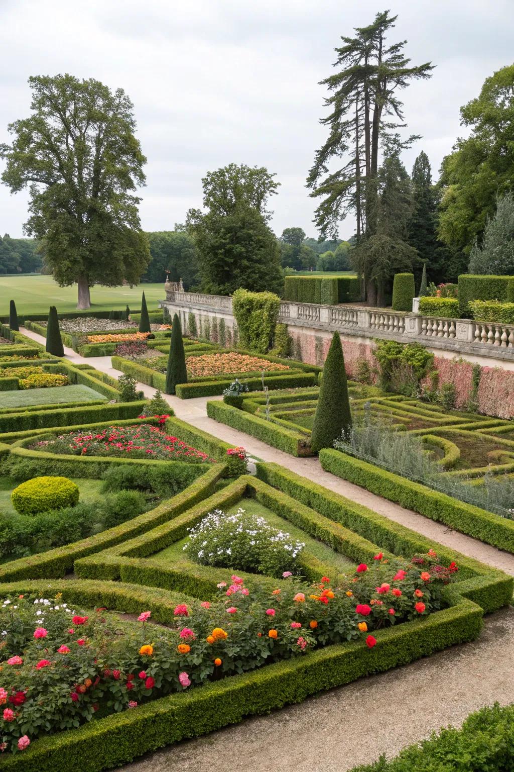 Parterres add geometric elegance.