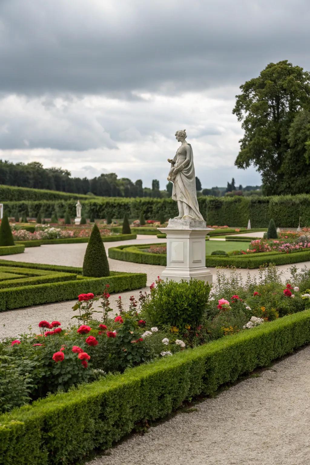 Statues add charm and elegance.