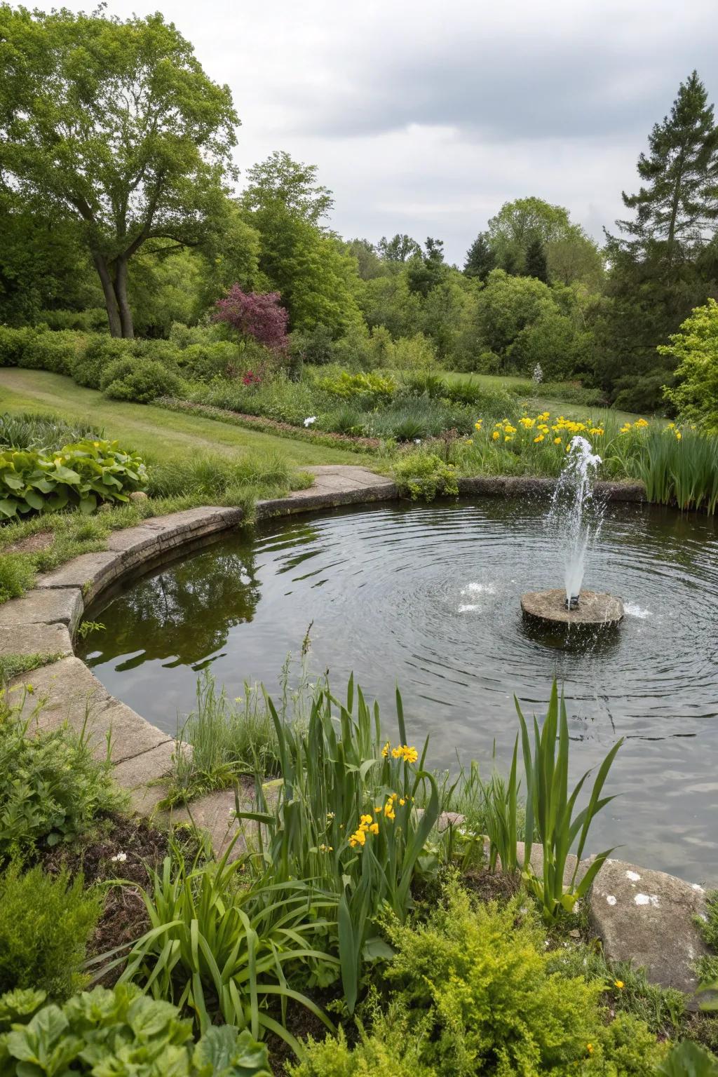 Water features add tranquility.