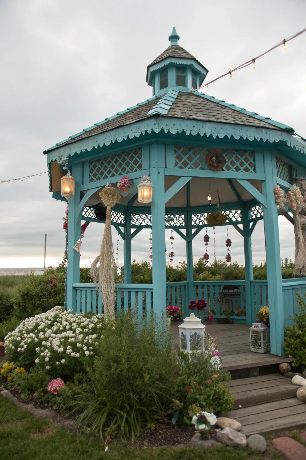 Coastal teal blues evoke a calming oceanic feel.