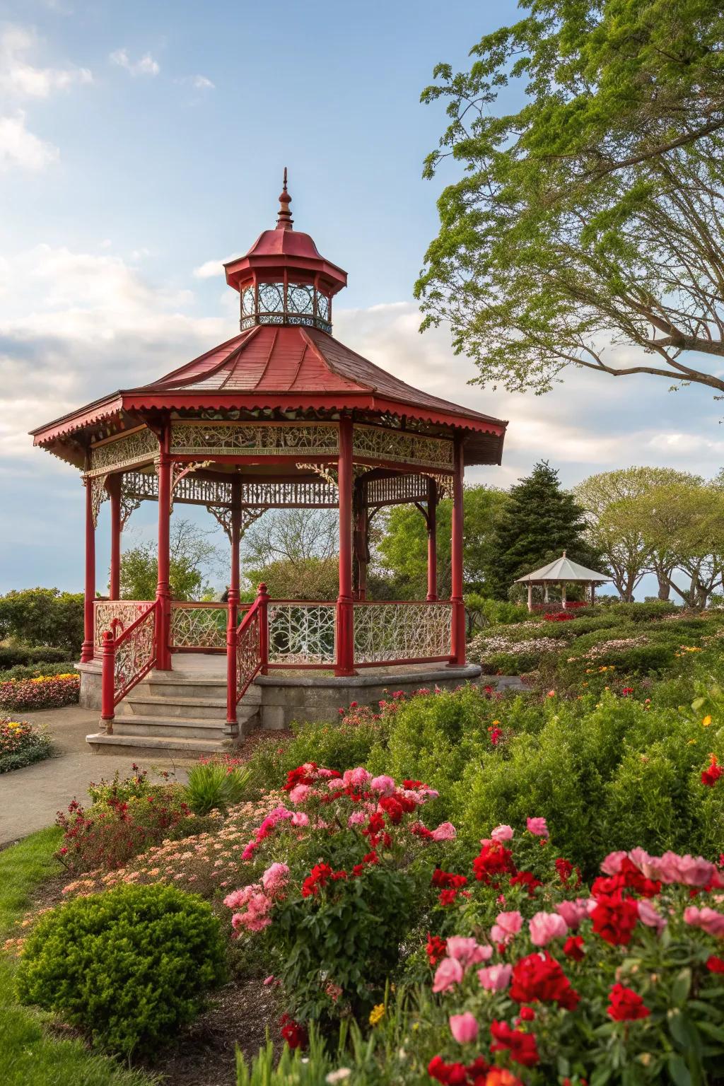 Rich red accents provide a bold and striking focus.