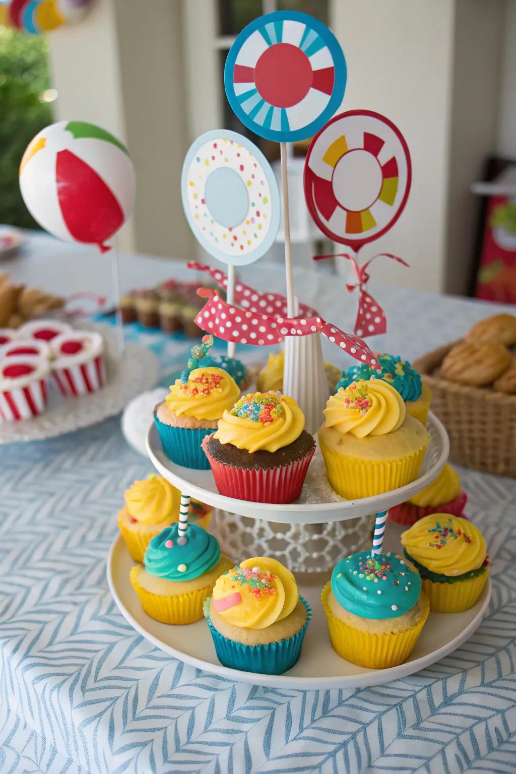 Sweeten the party with a themed cupcake display.