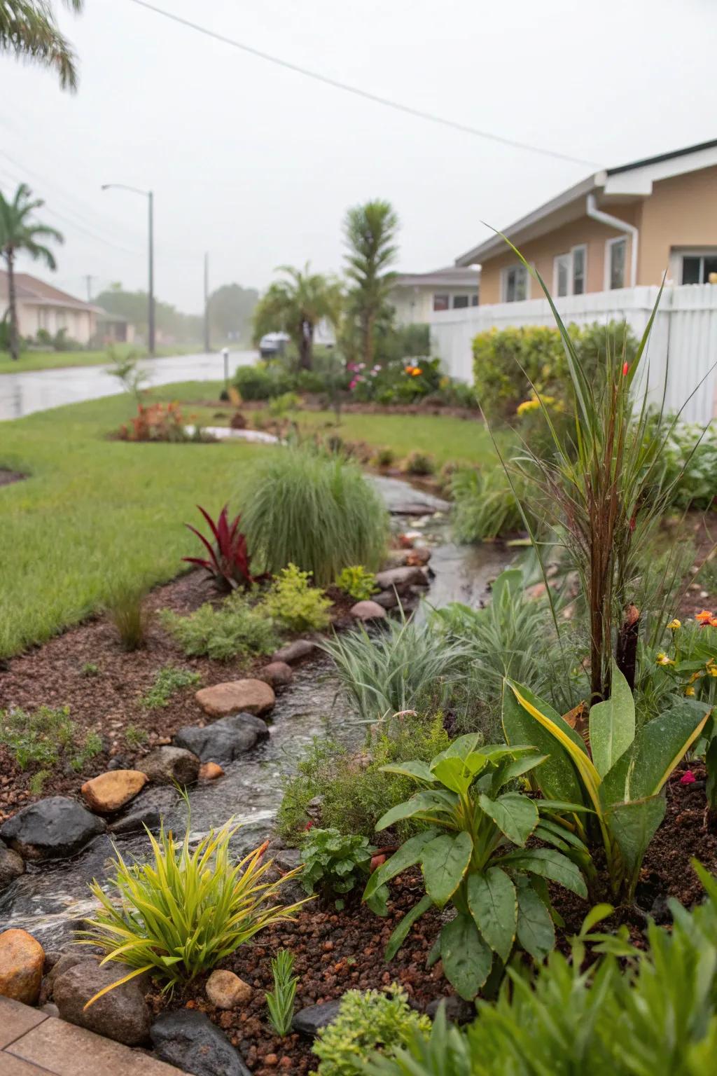Support sustainability with an eco-friendly rain garden.