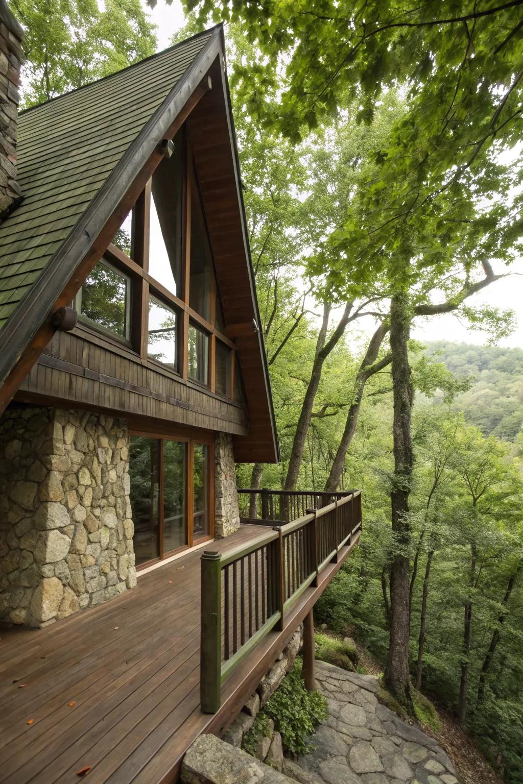 Natural materials create a seamless look on a balcony.