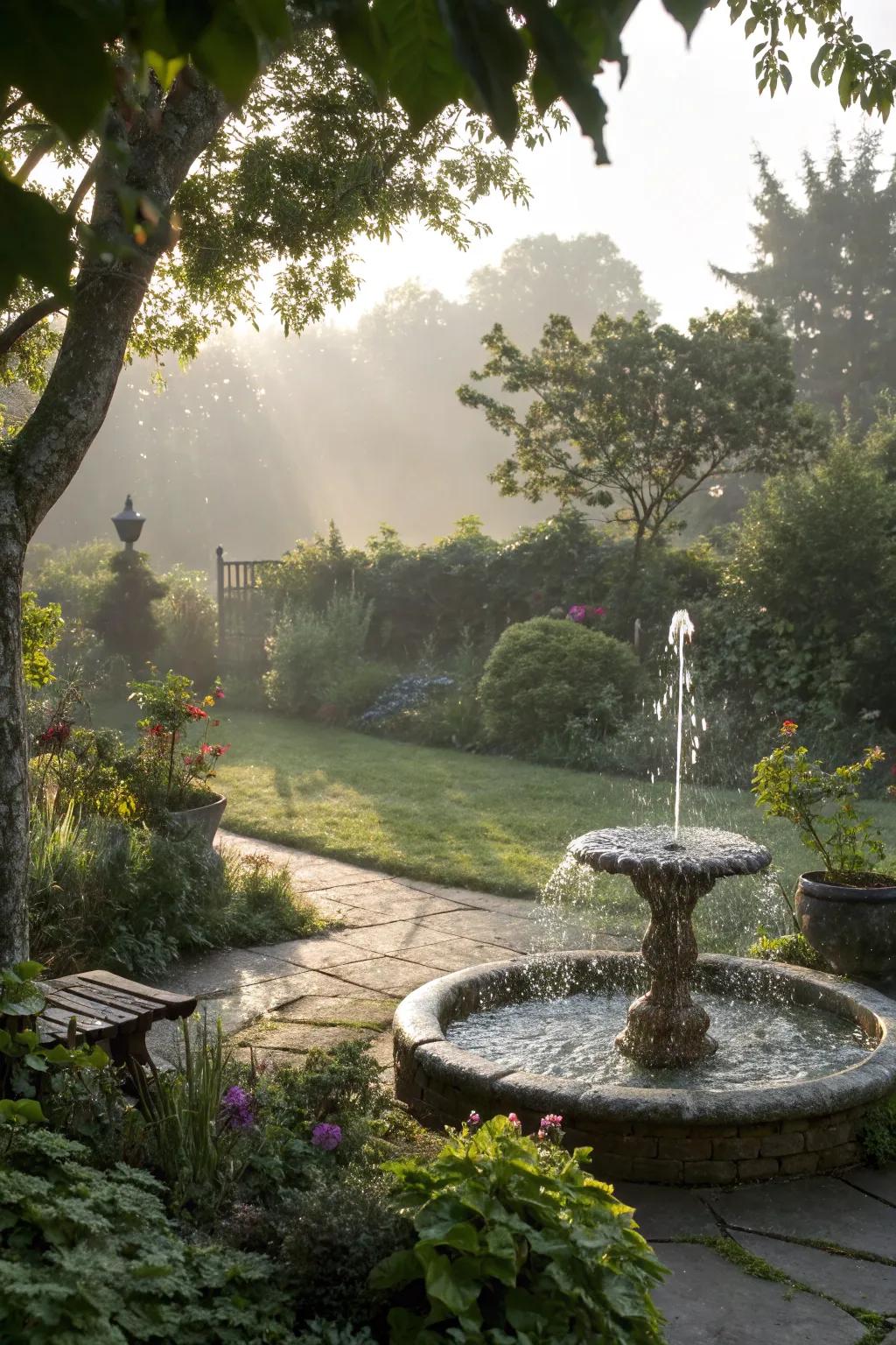 A water feature adds tranquility and attracts wildlife.