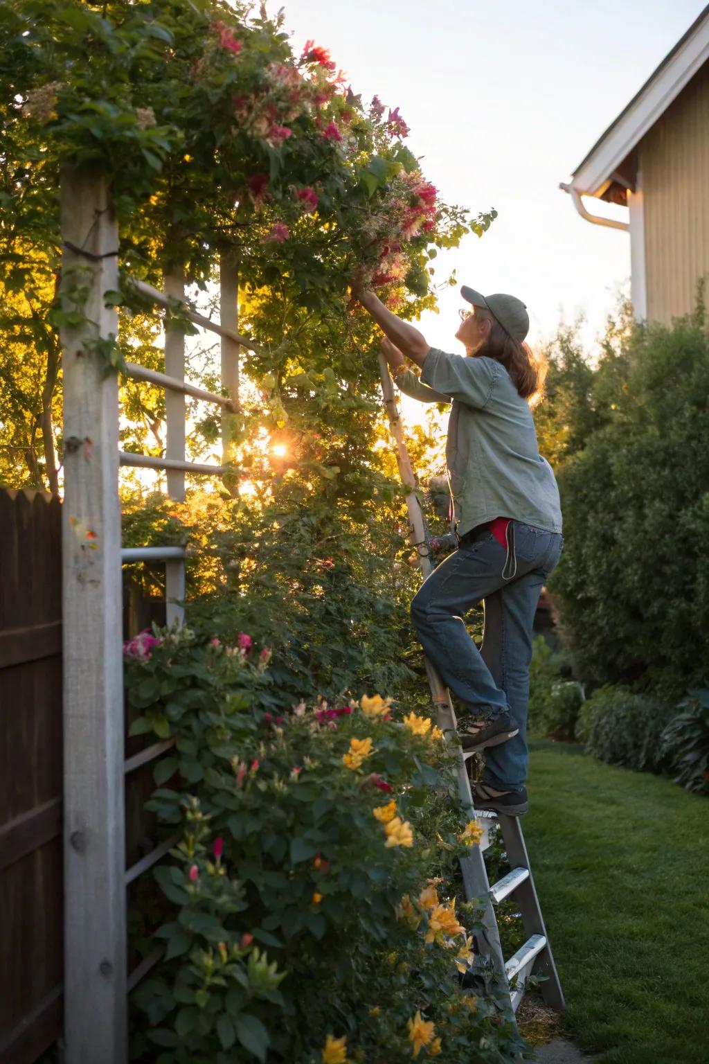 Climbers transform vertical spaces into lush greenery.