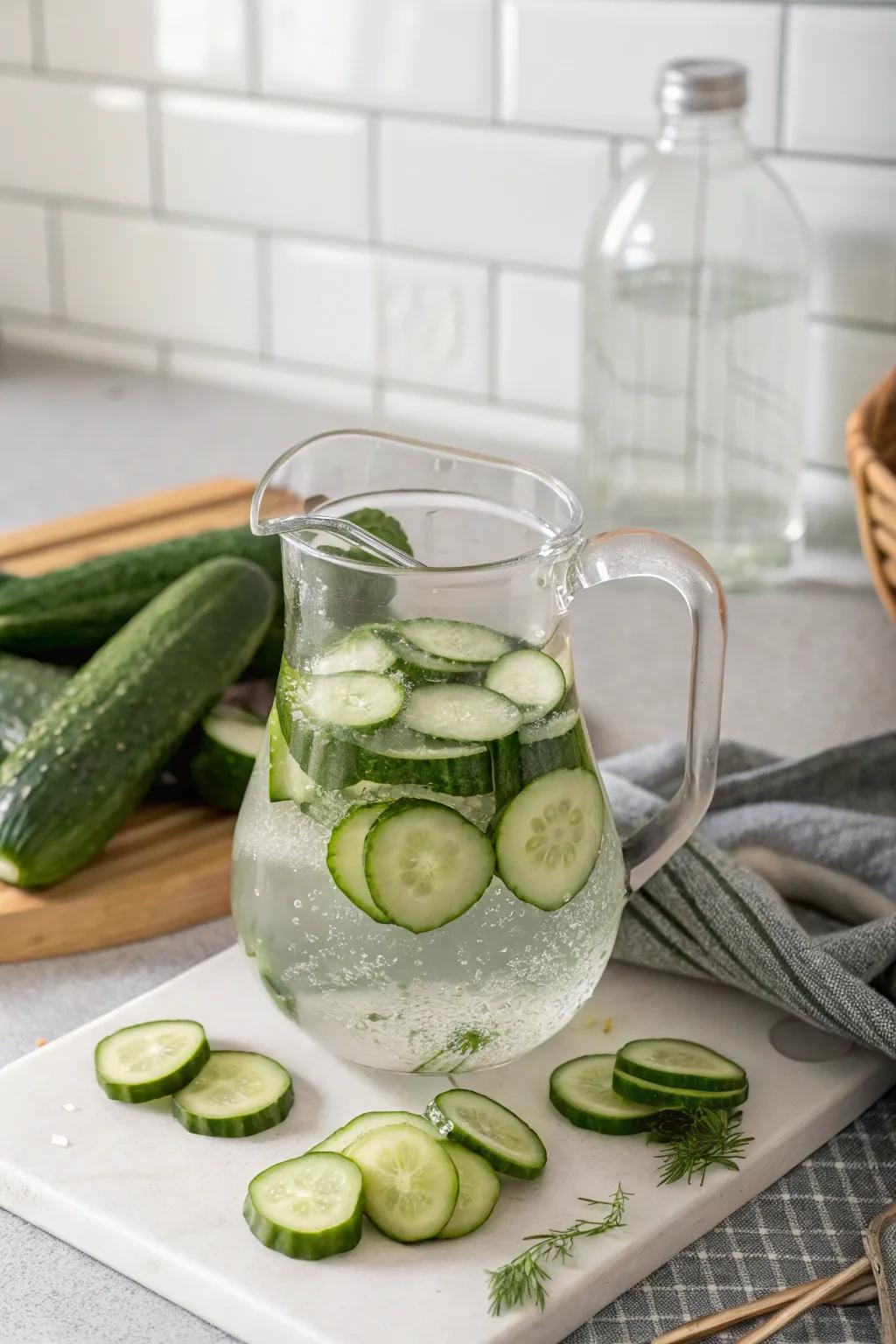 Stay hydrated with refreshing cucumber water.