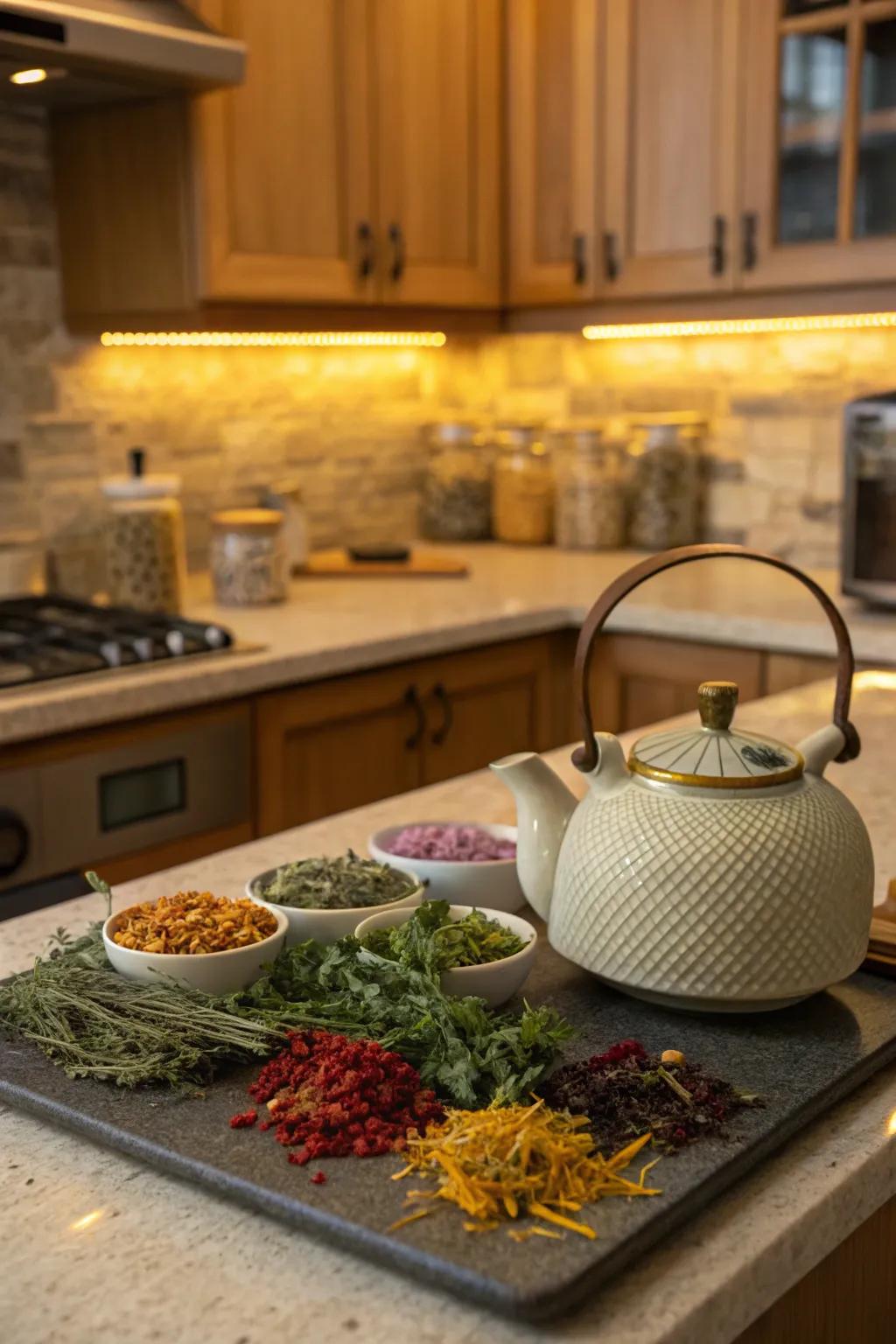 Savor a calming herbal tea blend.