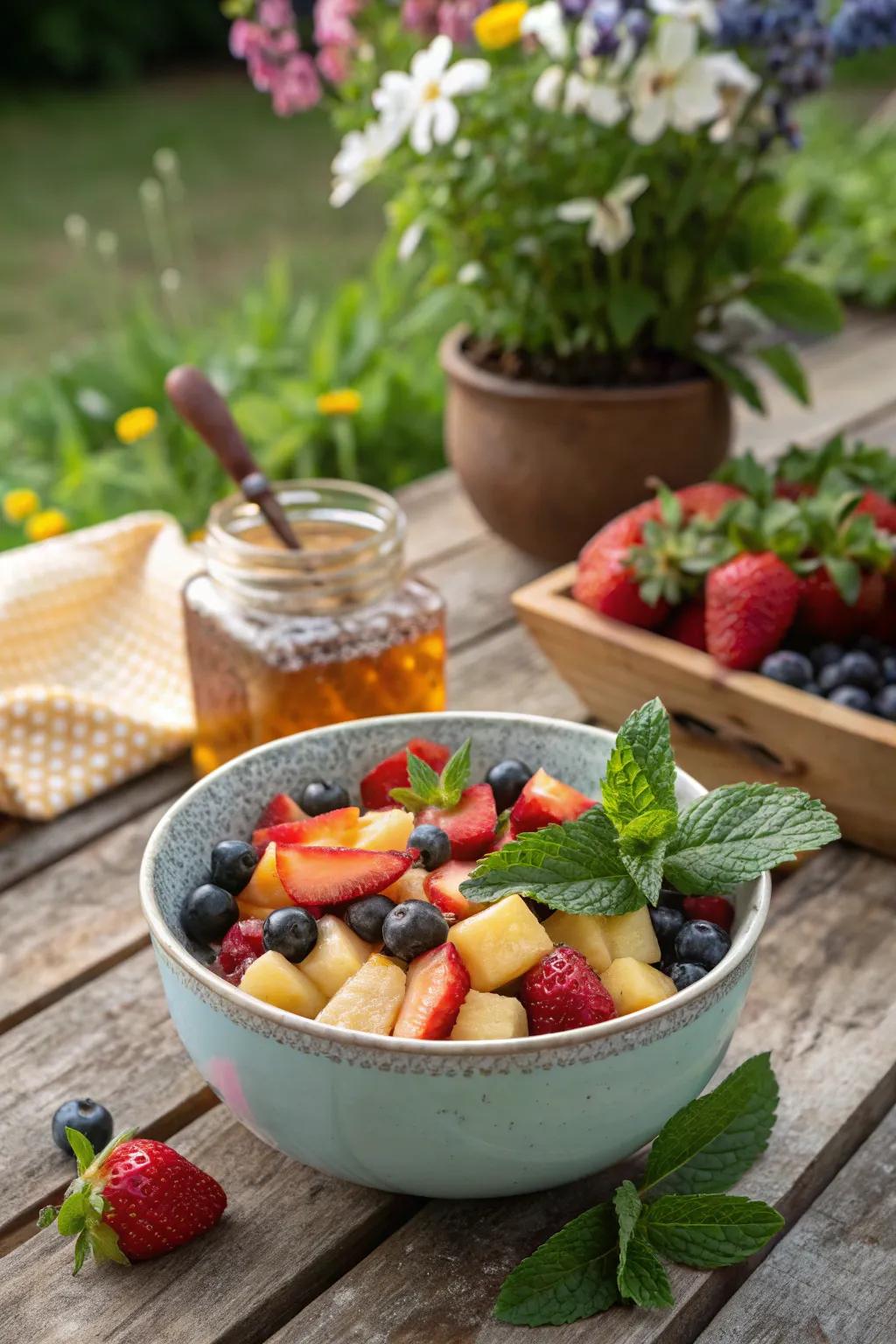 A fruit salad with a fresh twist on traditional flavors.