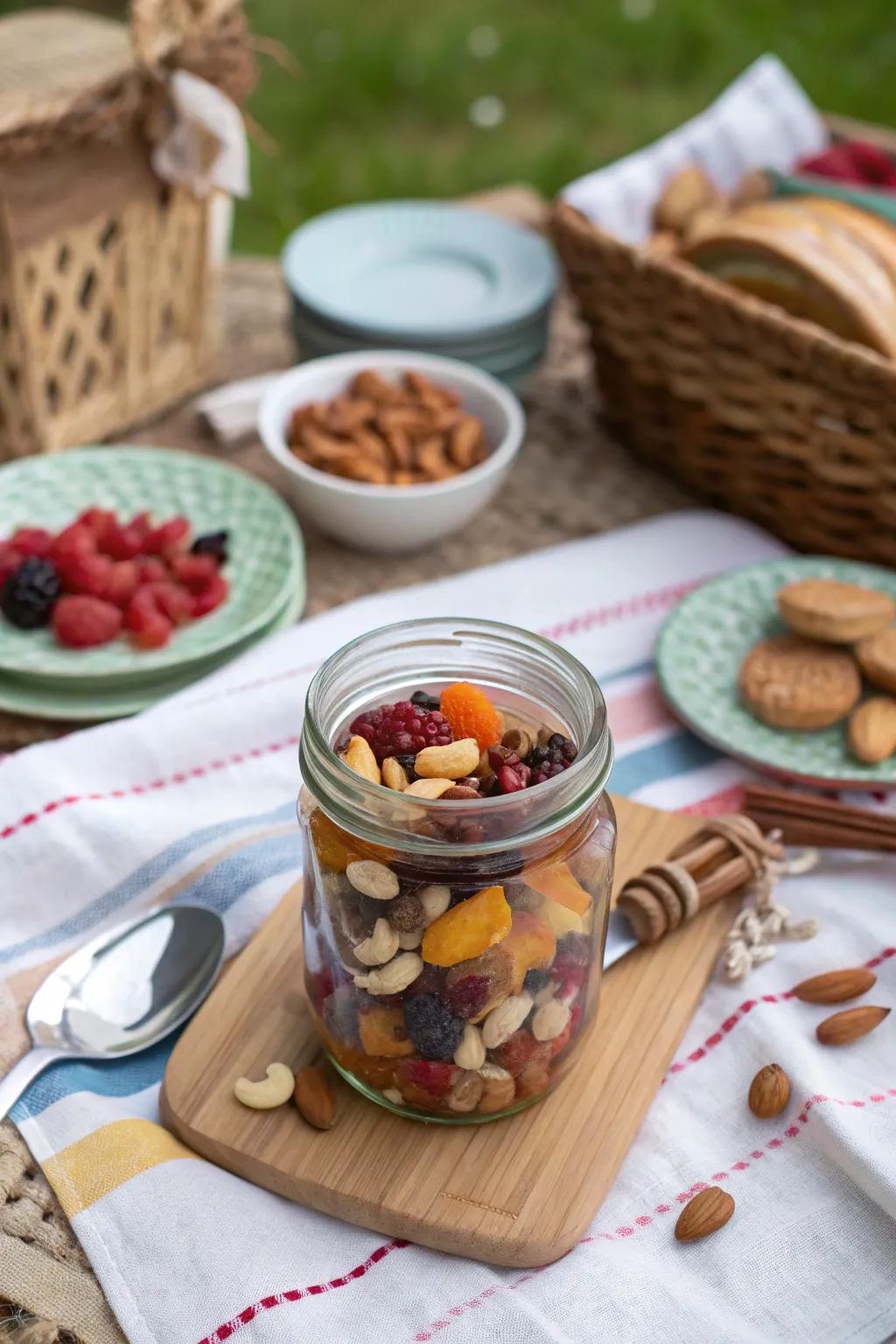 A fruit and nut mix is perfect for a quick snack.