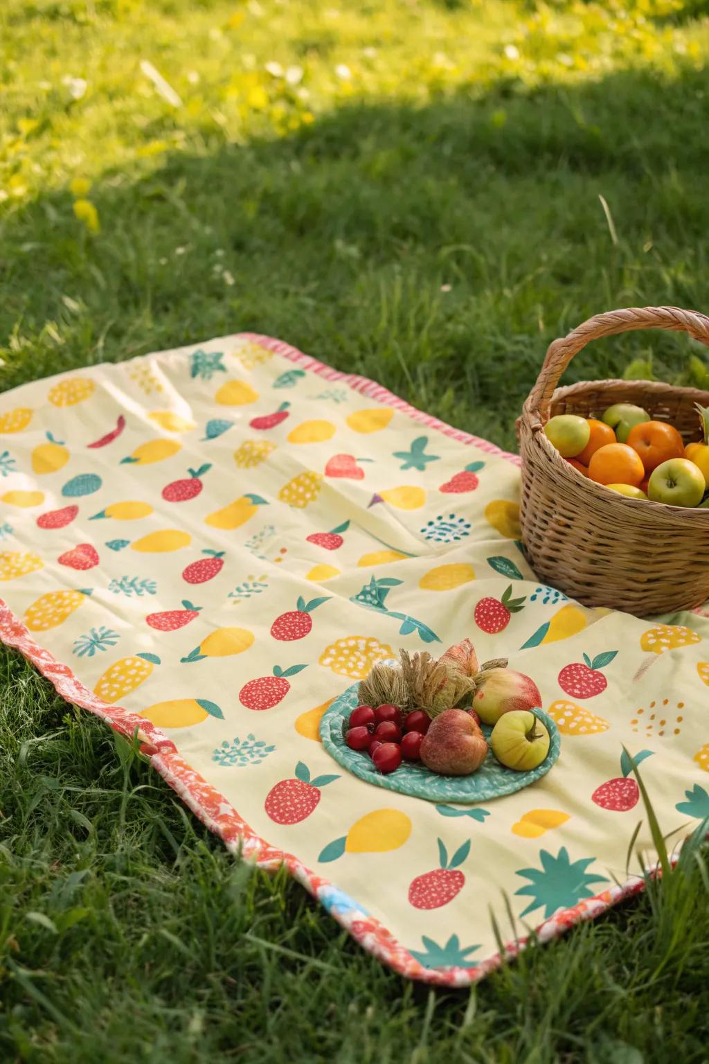 A themed picnic blanket adds to the festive vibe.