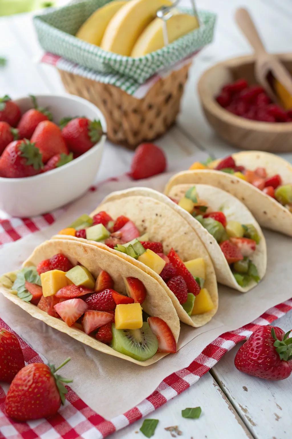 DIY fruit tacos add a playful element to any picnic.