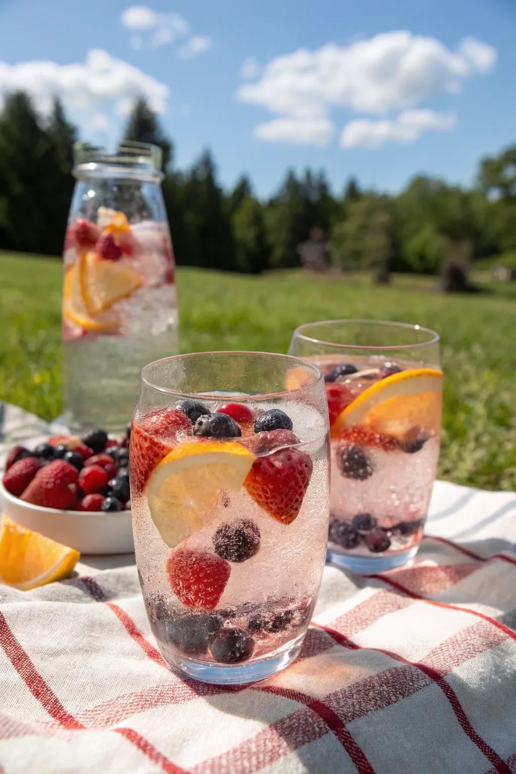 Fruity ice cubes add color and flavor to drinks.
