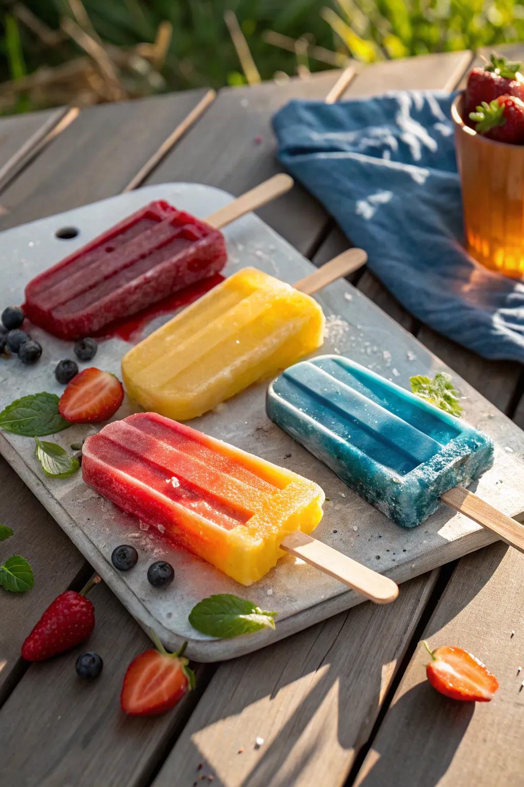 Frozen fruit popsicles are perfect for cooling down.
