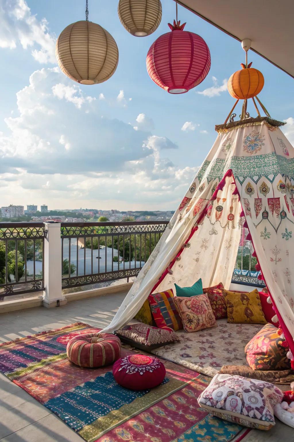 Bohemian vibes on a charming balcony retreat.