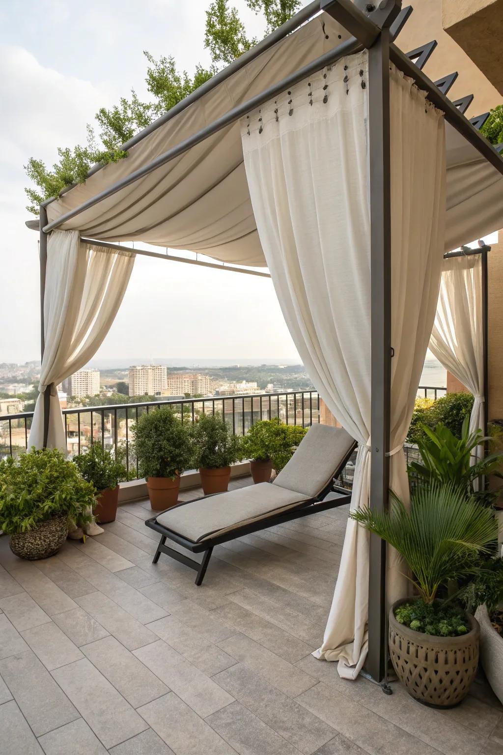 A dreamy draped fabric oasis on your balcony.