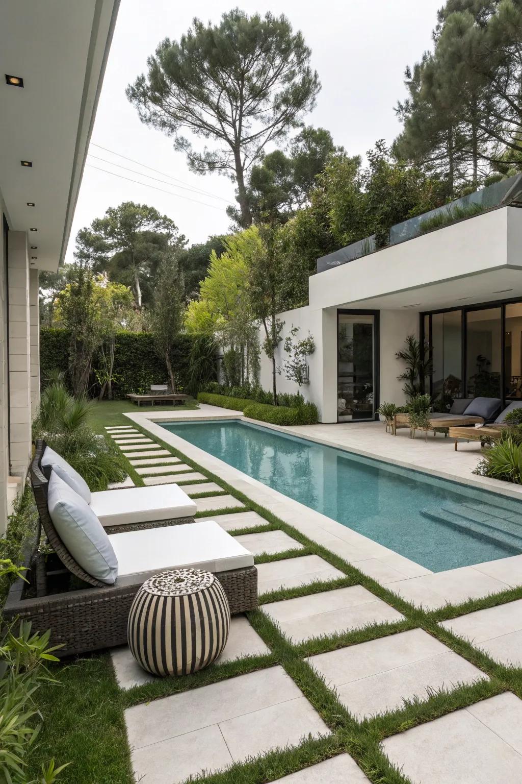 Embrace modern aesthetics with a sleek rectilinear pool.