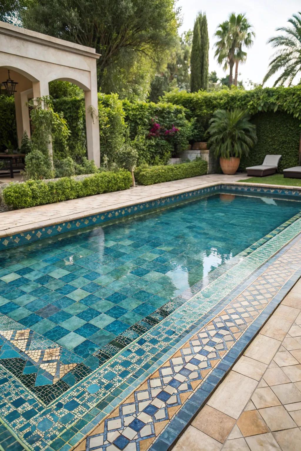 Add character to your pool with decorative tile accents.