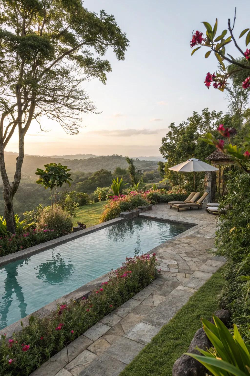 Create a green oasis by integrating nature into your poolside design.