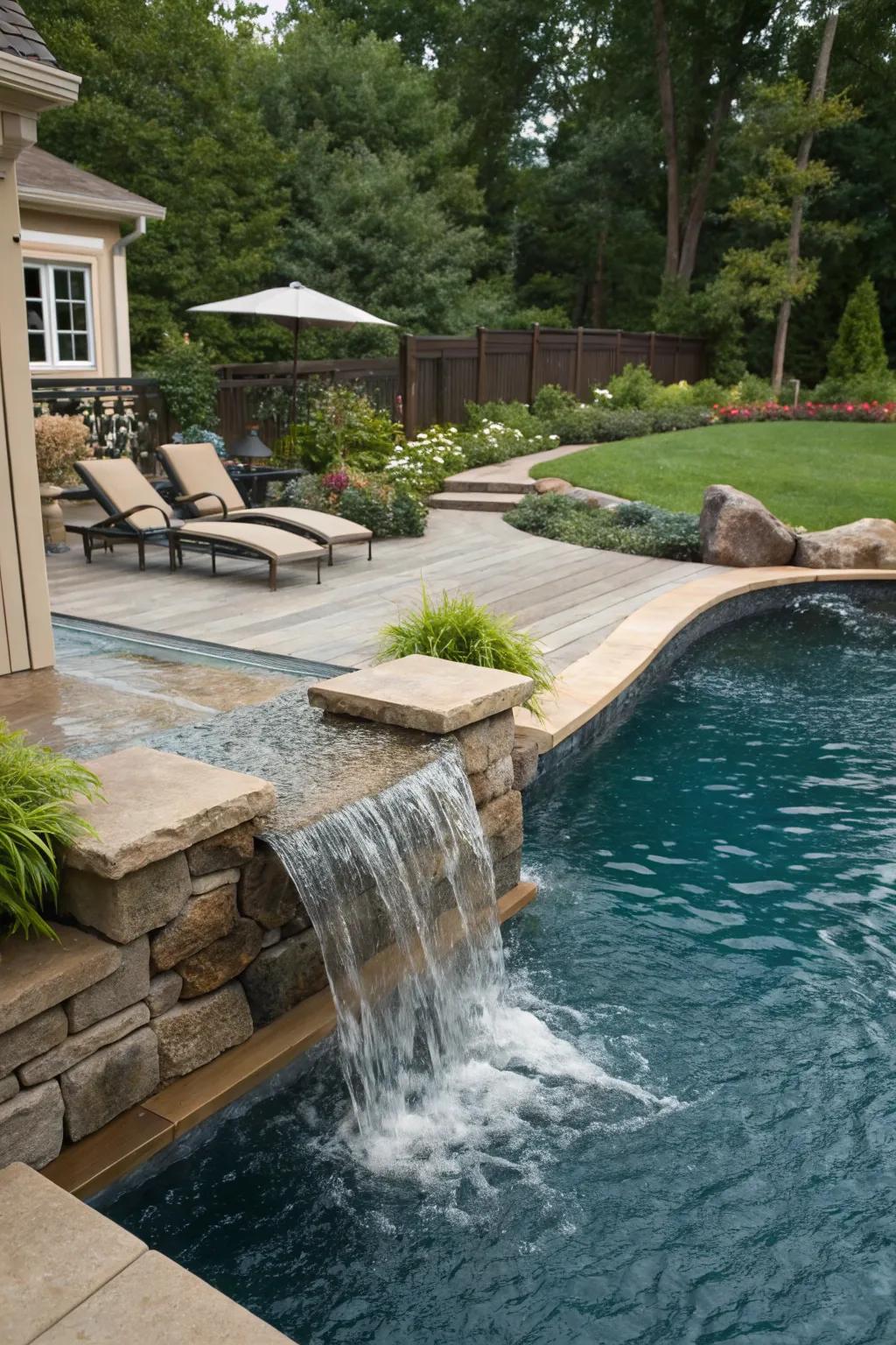Enhance your pool's ambiance with water features.