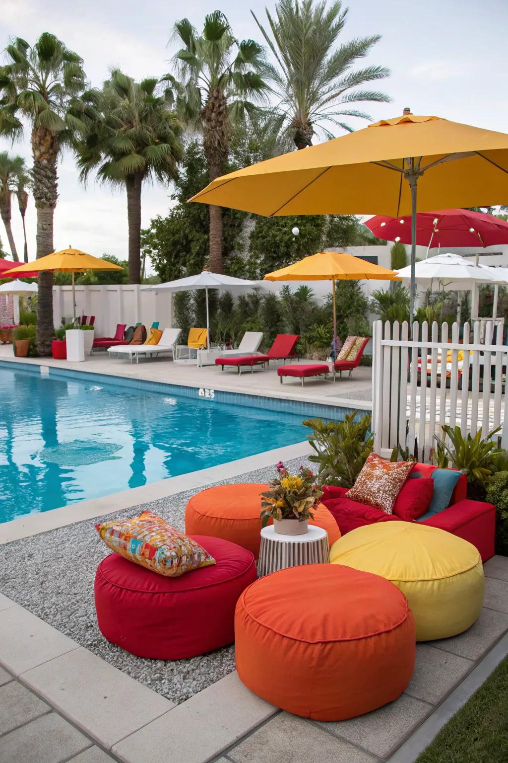 Infuse personality with bold color accents poolside.