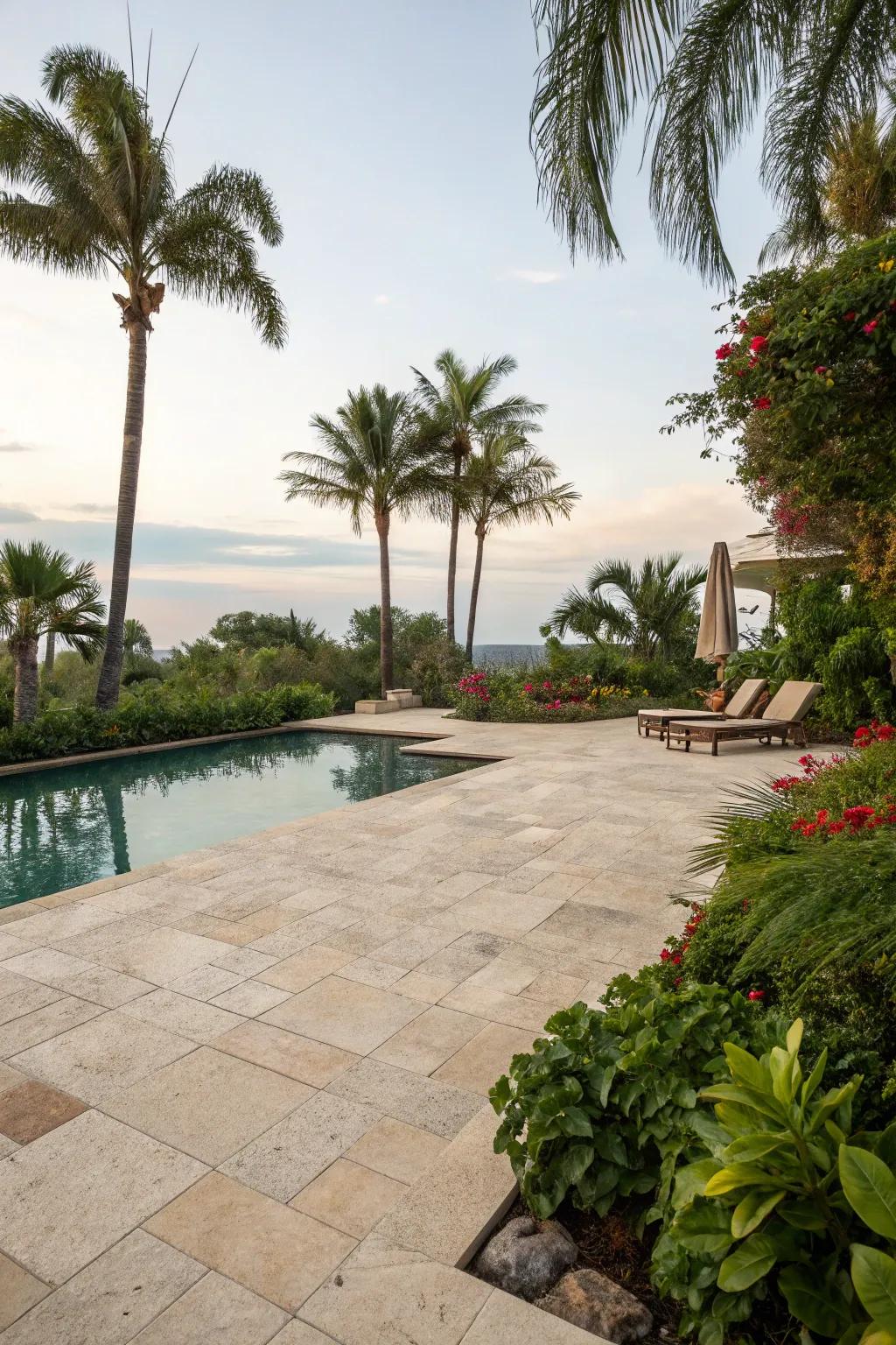 Natural stone tiles provide timeless elegance to any pool deck.