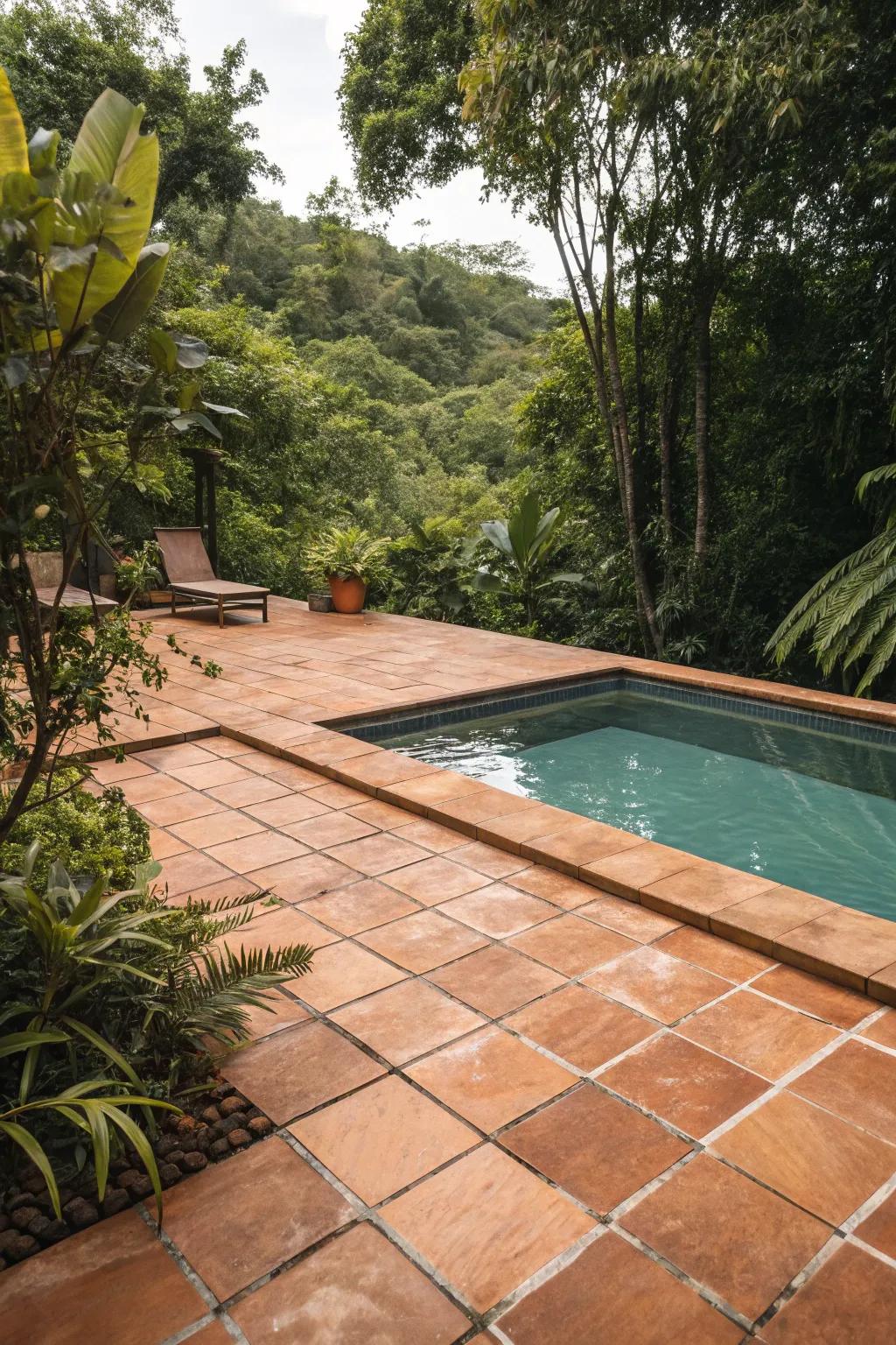 Earthy tones provide a natural, organic look to your pool deck.