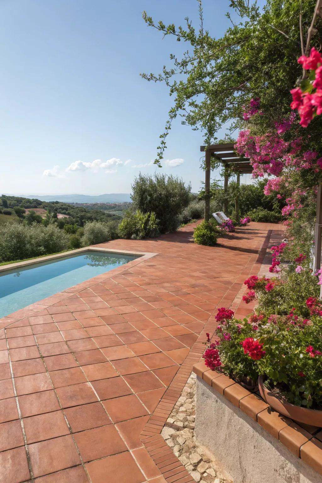 Terracotta tiles add Mediterranean charm and warmth.