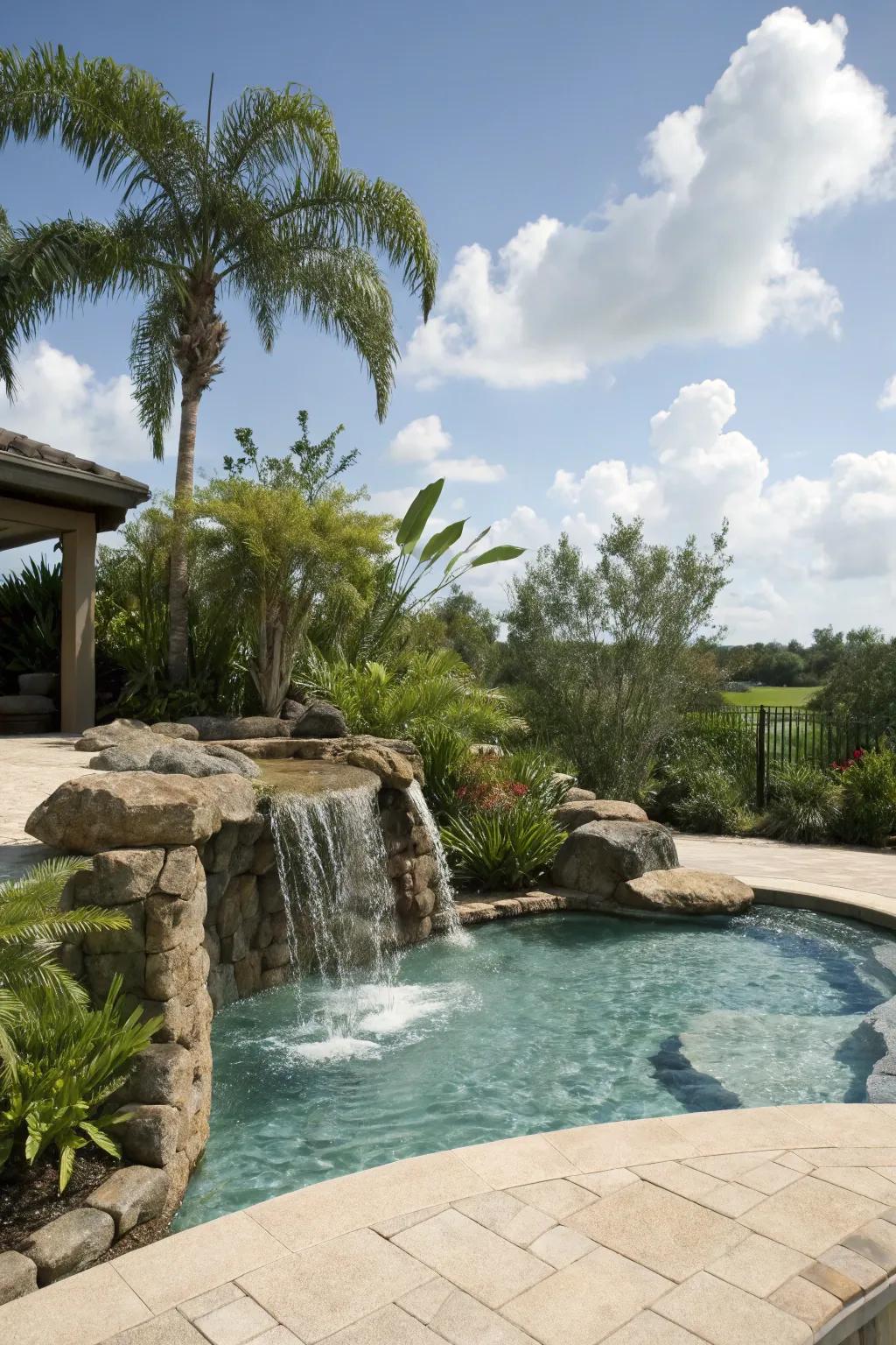 Water features add luxury and tranquility to your pool deck.