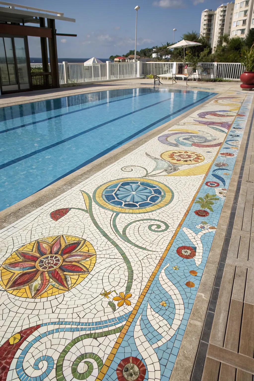 Mosaic tiles allow your creativity to shine on your pool deck.