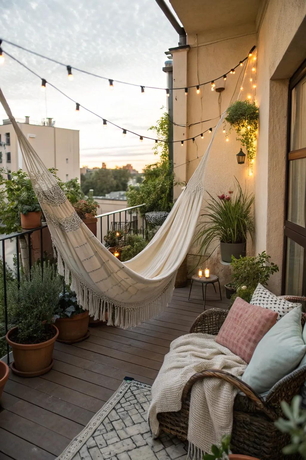 A hammock provides a relaxing retreat on small terraces.