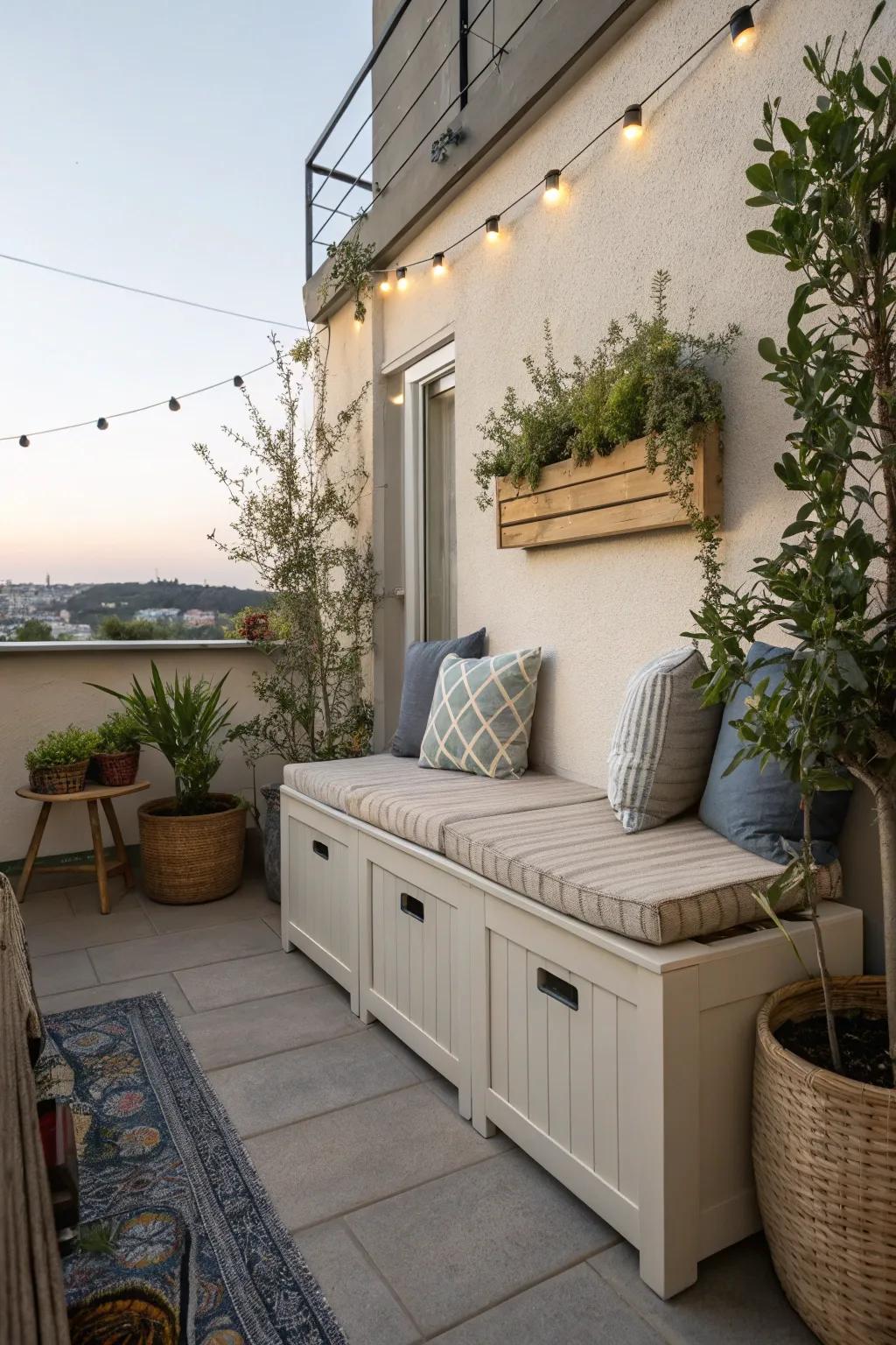 Multi-purpose furniture enhances functionality on small terraces.