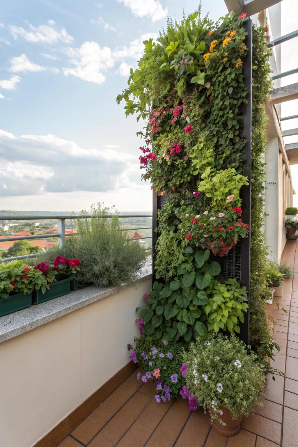 Vertical gardens add lush greenery to small terraces without sacrificing space.