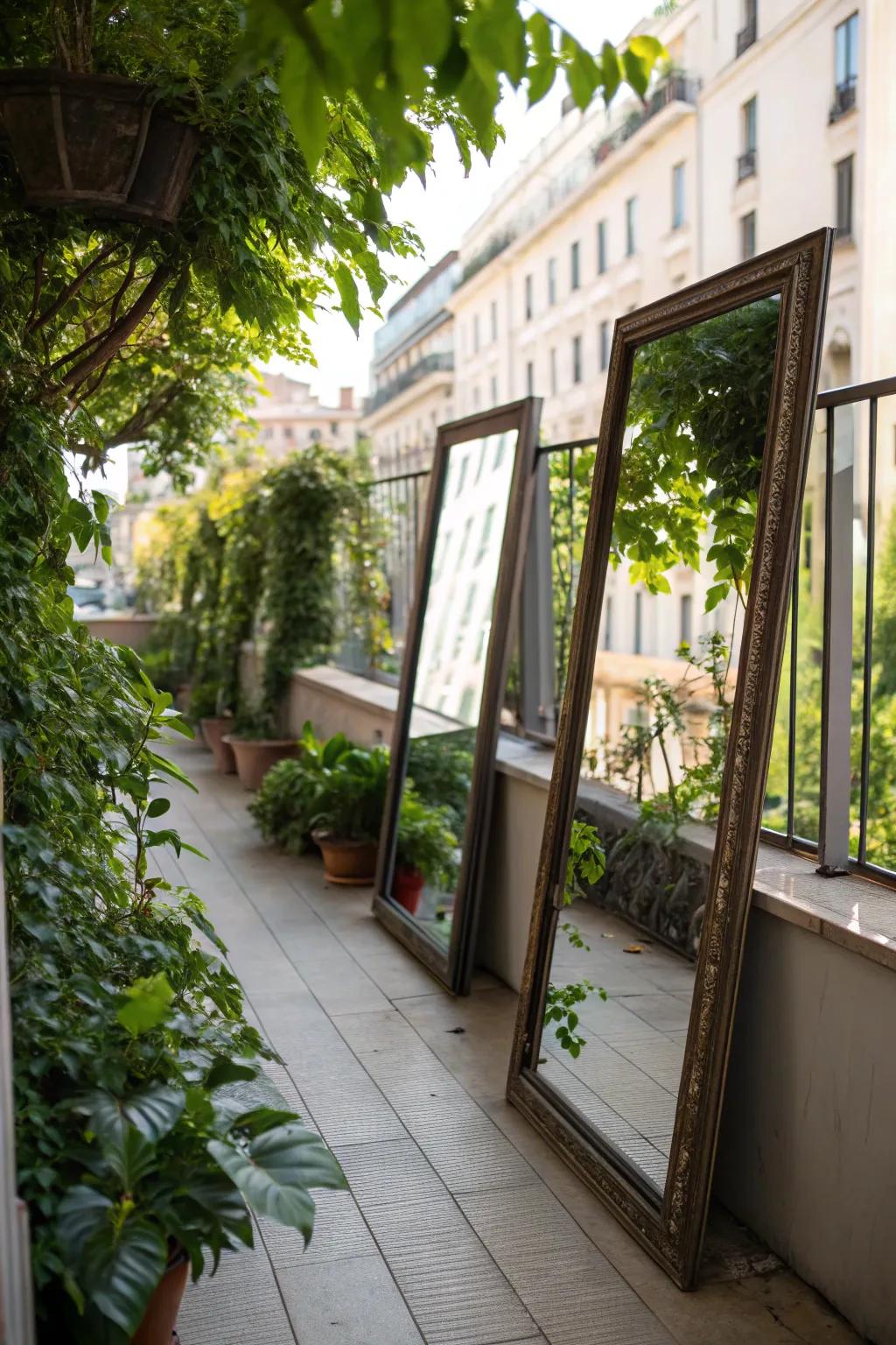 Mirrors enhance light and space perception on small terraces.