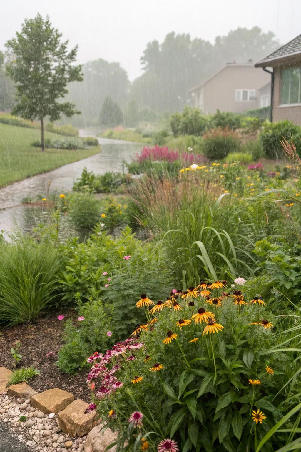 A Milwaukee rain garden designed to manage stormwater using native plants.