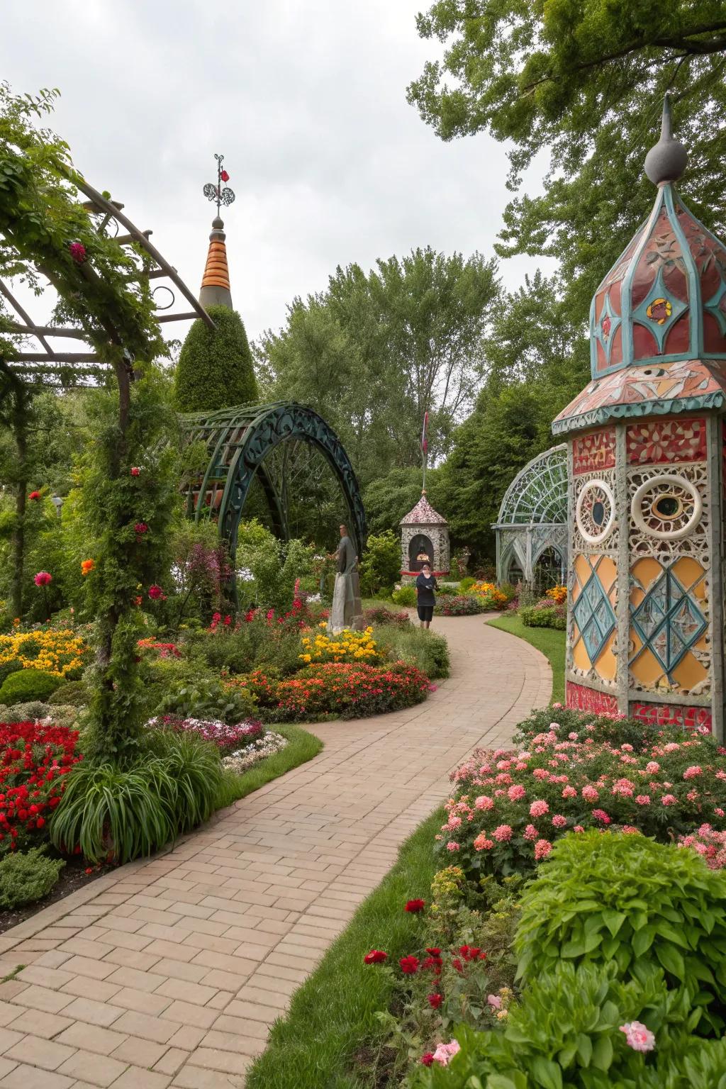 A Milwaukee garden enhanced by unique artistic sculptures and decor.