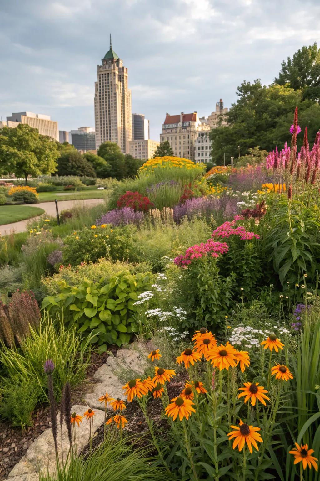A vibrant Milwaukee garden showcasing a mix of native and ornamental plants.