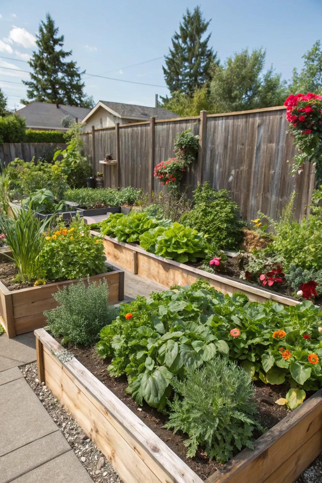 Cultivate your own edible garden with planter boxes filled with herbs and veggies.